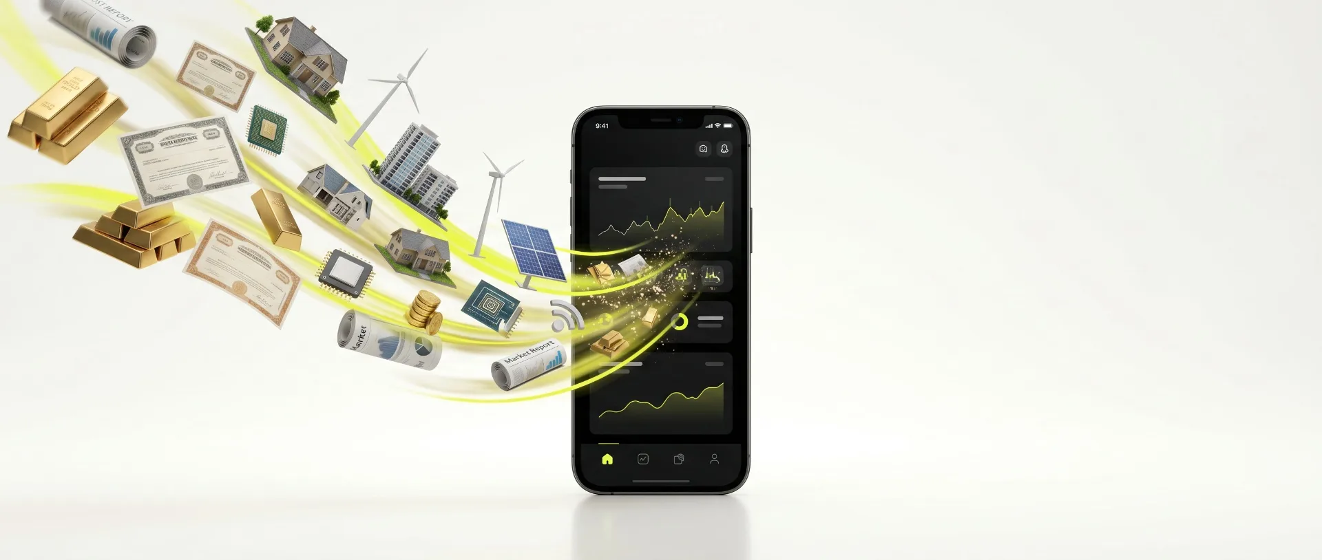 Aurora Capital platform showcase with diverse assets flowing into the app